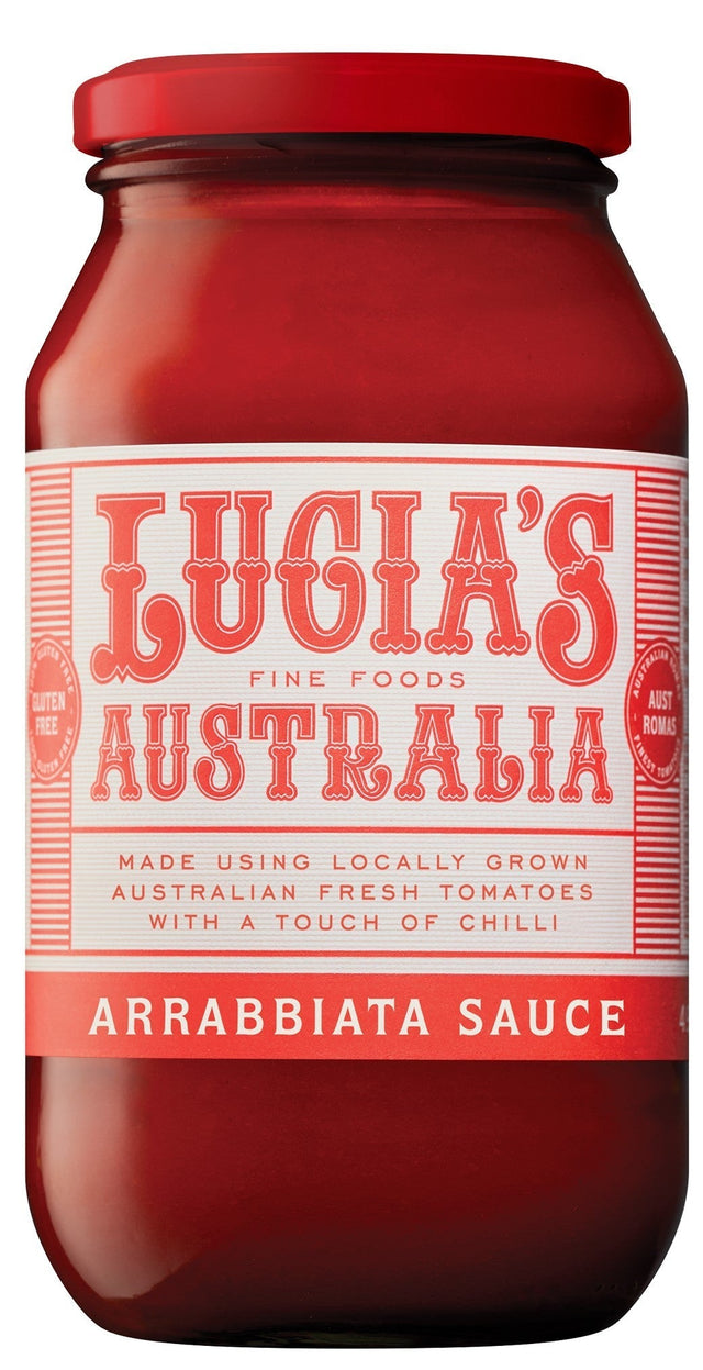 A 500g jar of Lucia's Arrabbiata pasta sauce