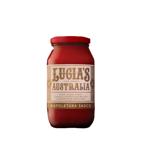 A 500g glass jar of Lucia's Fine Foods Napoletana sauce