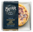Mayfair Bakery & Patisserie raspberry and white chocolate baked cheesecake packaging.