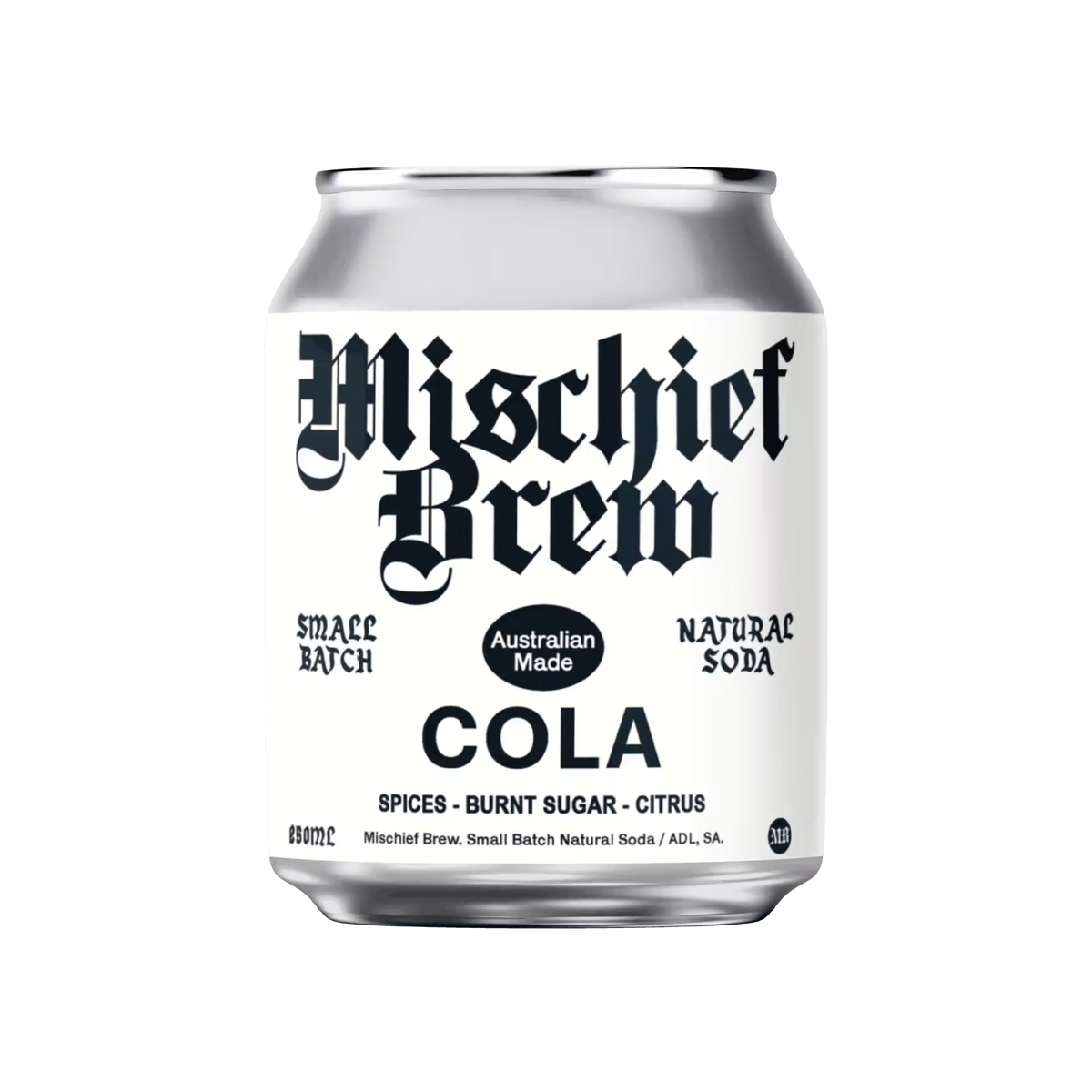 A 250ml can of Mischief Brew Cola