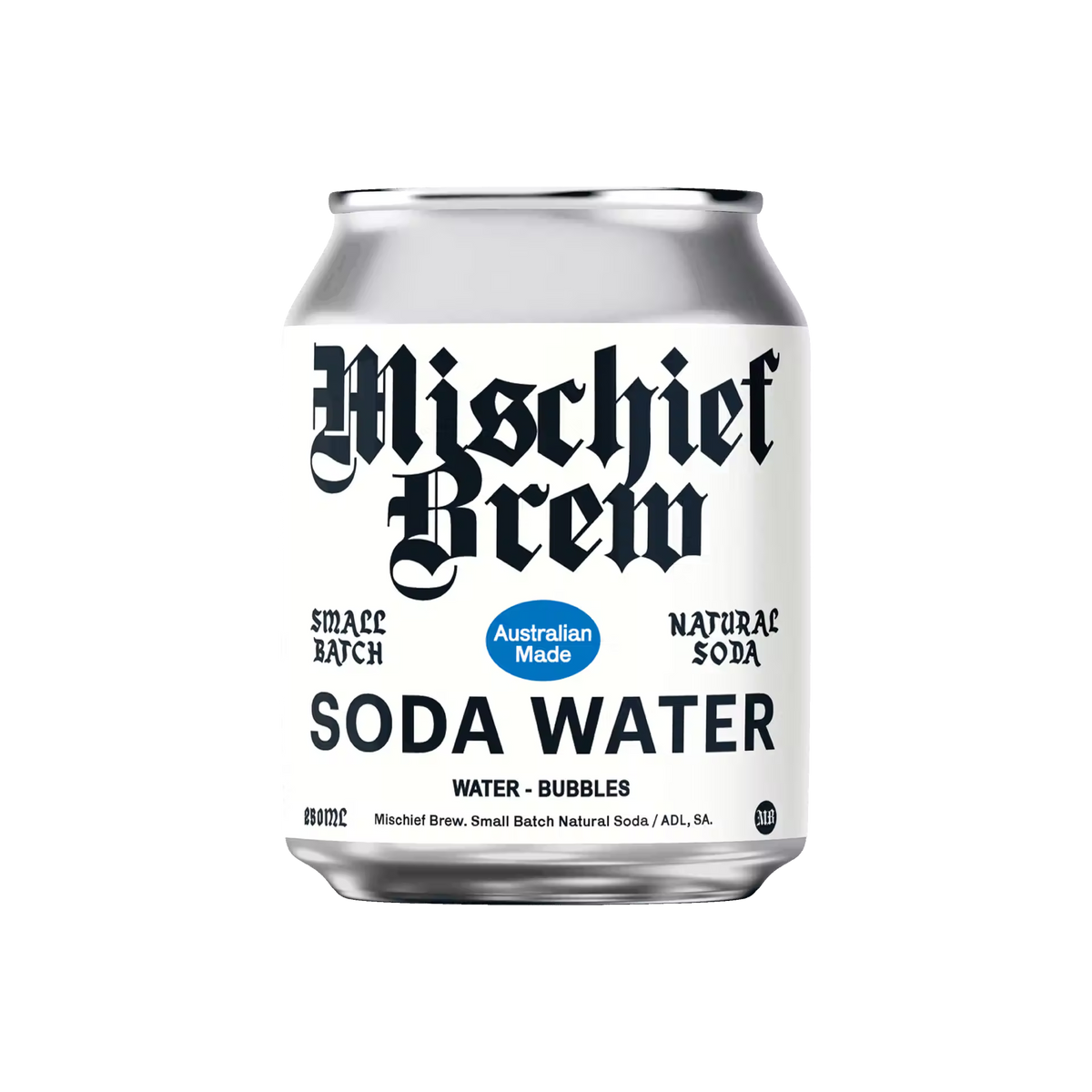 A 250ml can of Mischief Brew Soda Water