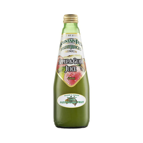 A 400ml glass bottle of mountain Fresh Apple and Guava Juice