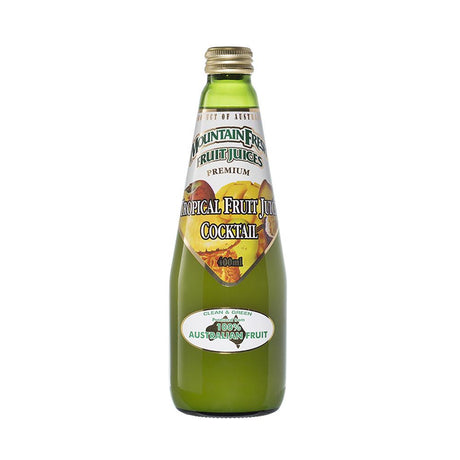 A 400ml glass bottle of Mountain Fresh Tropical Fruit Juice Cocktail