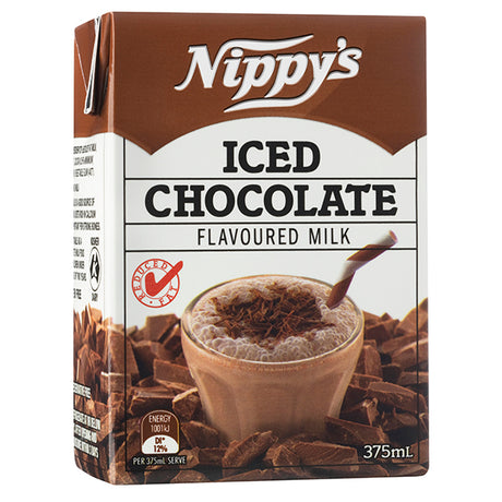 Nippy's iced chocolate flavoured milk carton on a white background