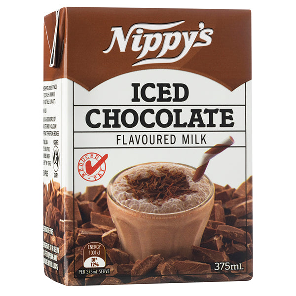 Nippy's iced chocolate flavoured milk carton on a white background