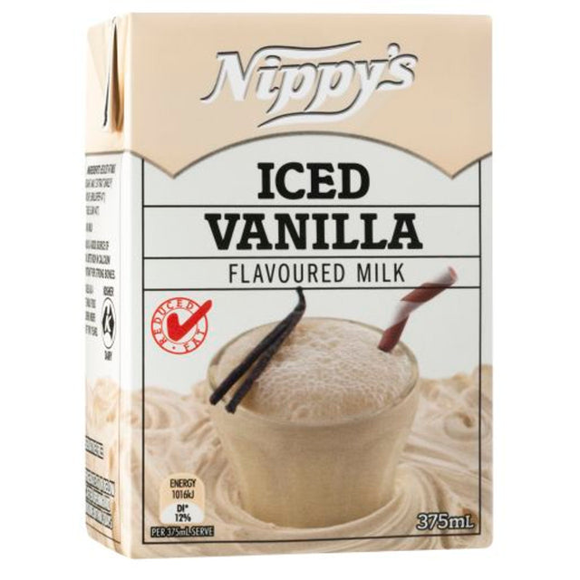 Nippy's iced vanilla flavored milk carton on a white background