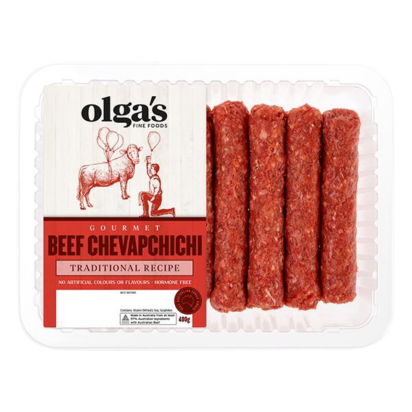 A 400g pack of Olga's Fine Foods Gourmet Beef Chevapchichi