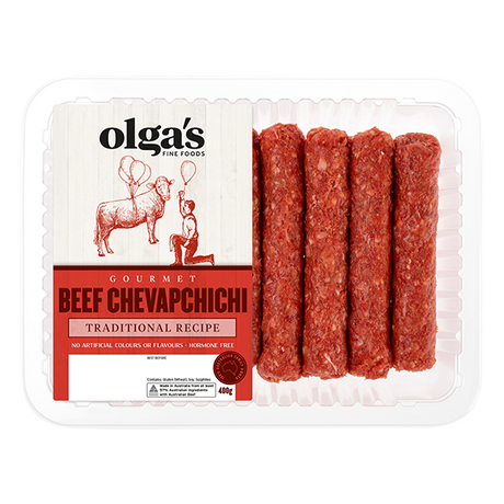 A 400g pack of Olga's Fine Foods Gourmet Beef Chevapchichi