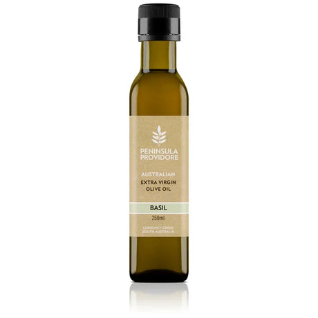 A 250ml bottle of Peninsula Providore's Basil Extra Virgin Olive Oil