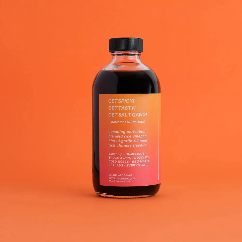A 250ml glass bottle of Salt Gang Dumpling Lover Vinegar