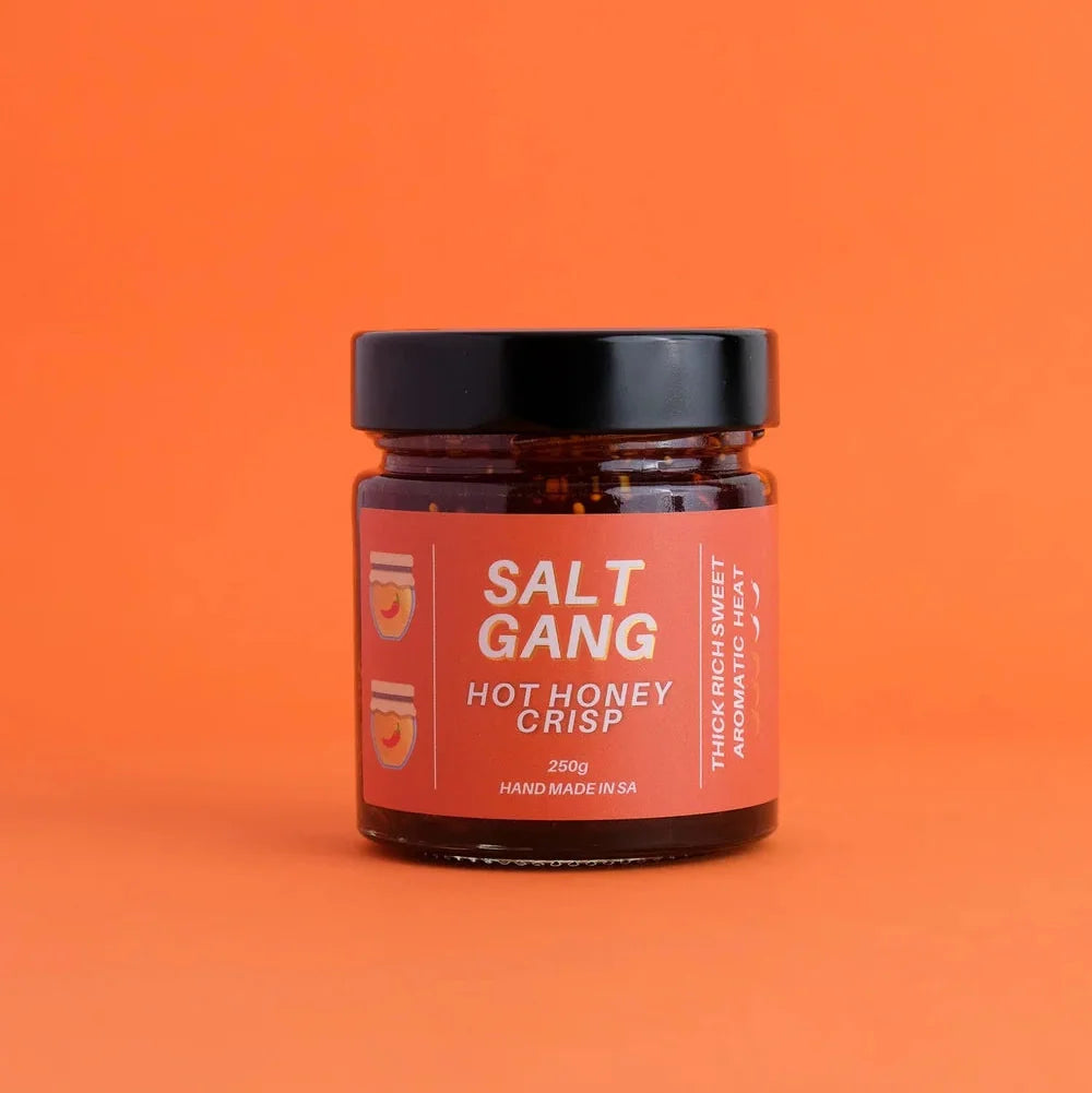 A 250g glass jar of Salt Gang Hot Honey Crisp