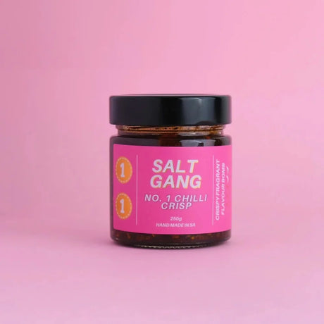 A 250g glass jar of Salt Gang No. 1 Chilli Crisp