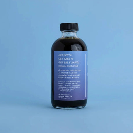 A 250ml glass bottle of Salt Gang Secret Weapon Soy Sauce