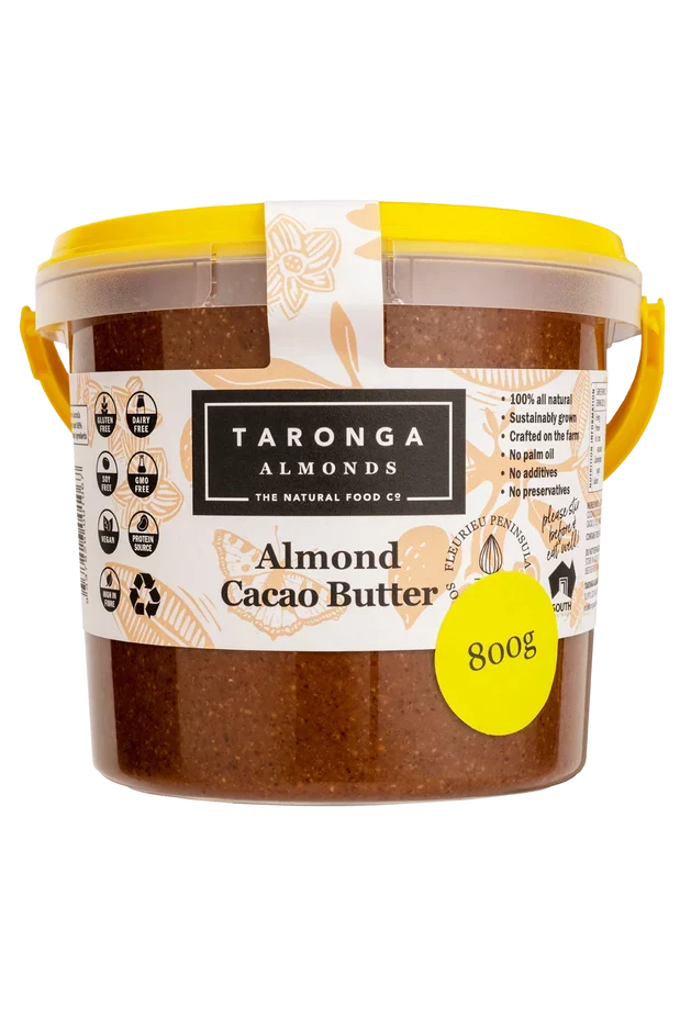 An 800g tub of Taronga Almonds Almond and Cacao Butter