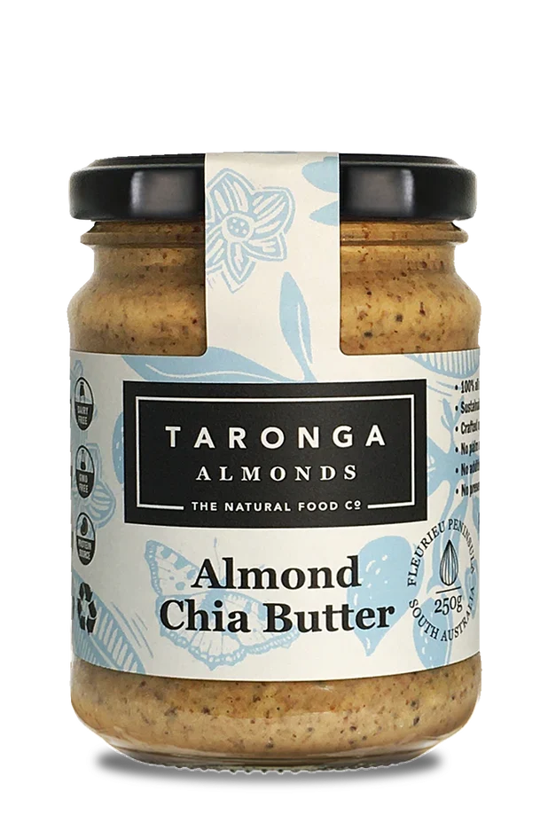 A 250g jar of Taronga Almonds Almond Chia Butter