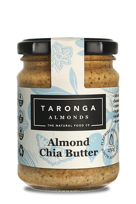 A 250g jar of Taronga Almonds Almond Chia Butter