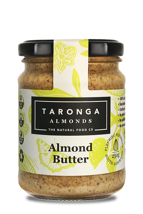 A 250g glass jar of Taronga Almonds Almond Butter