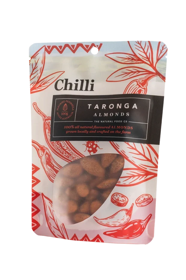A 100g pack of Taronga Almonds Chilli Almonds