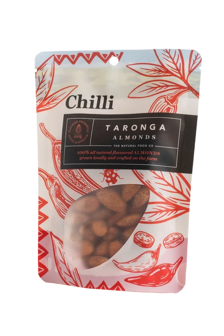 A 100g pack of Taronga Almonds Chilli Almonds