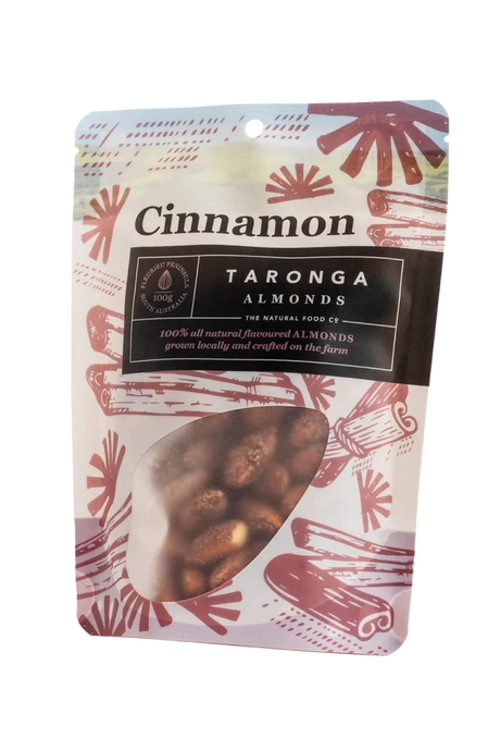 A 100g pack of Taronga Almonds Cinnamon Almonds