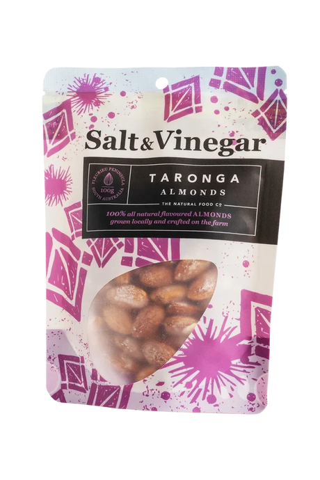 A 100g pack of Taronga Almonds Salt and Vinegar Almonds