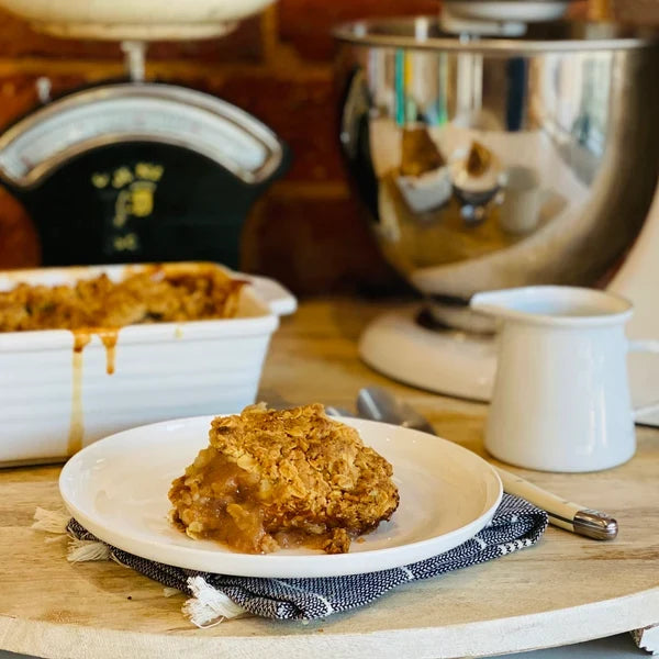 A 280g serving of The Family Cook's Apple Crumble