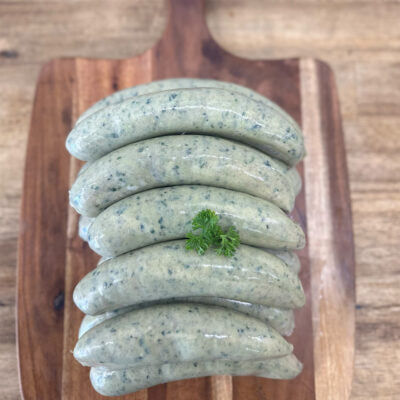 A 500g serve of The Local Meat Glenelg Chicken, Spinach and Pine Nut Sausages