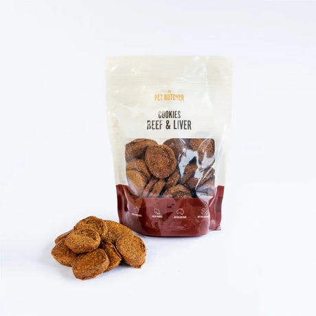 A 400g pack of The Pet Butcher Beef and Liver Dog Cookies