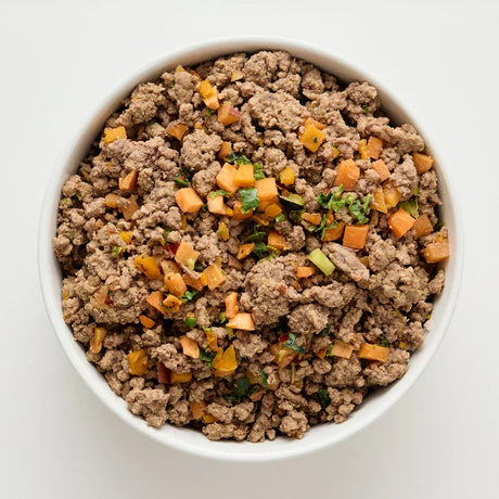 A 500g serve of The Pet Butcher Beef and Seasonal Veggies Meal