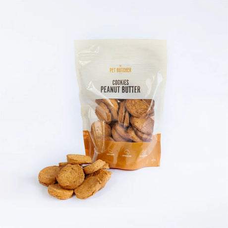 A 400g pack of The Pet Butcher Peanut Butter Dog Cookies