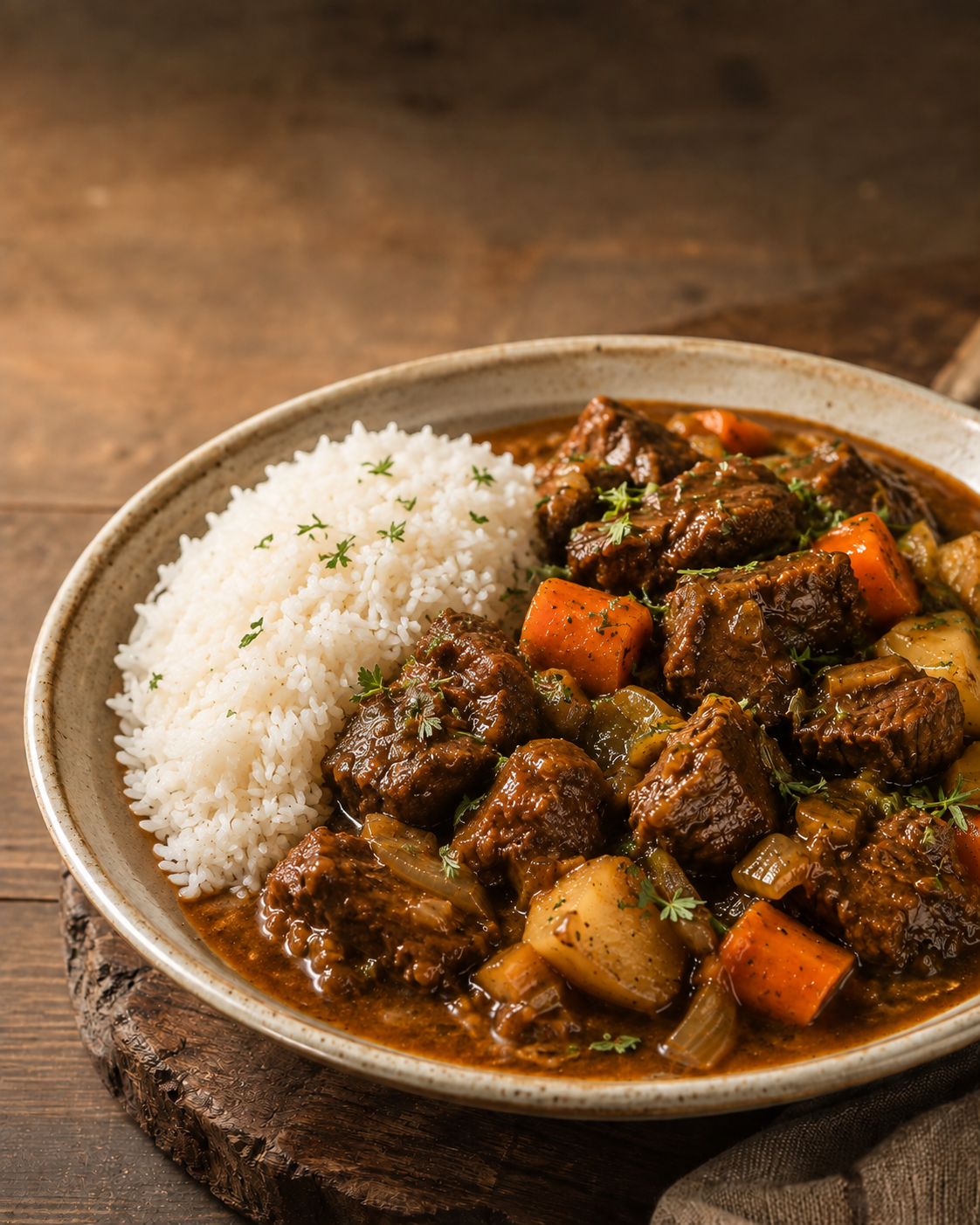 A 350g serve of Truly Malaysian Beef Casserole