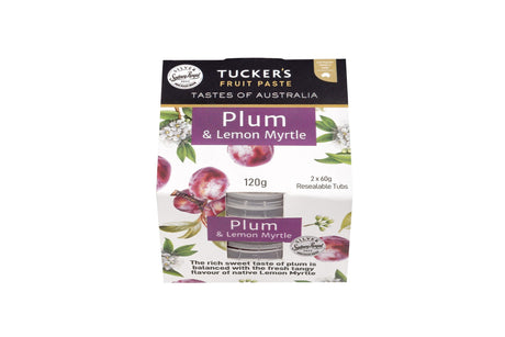 A 120g container of Tucker's Natural Plum and Lemon Myrtle Fruit Paste