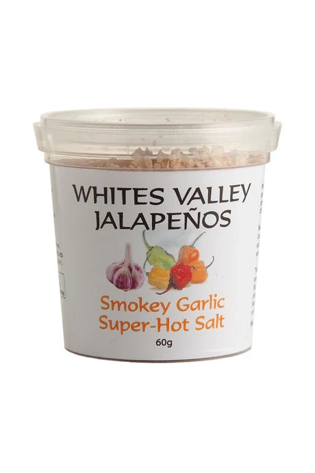 A 50g tub of Whites Valley Jalapenos Smokey Garlic Super Hot Sauce