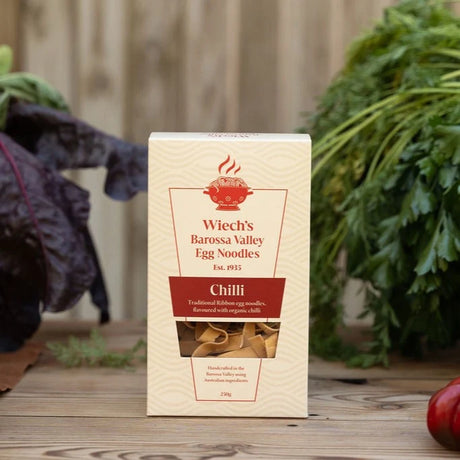 A 250g box of Wiech's Barossa Valley Egg Noodles Chilli Egg Noodles
