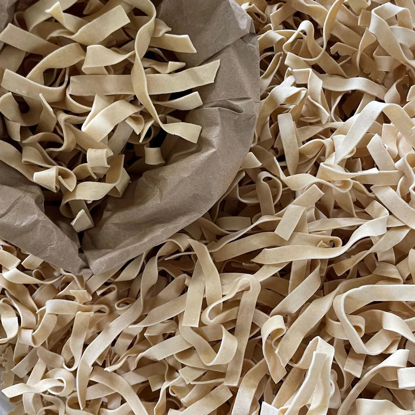 A close up view of Wiech's Barossa Valley Egg Noodles Spelt Ribbon Egg Noodles